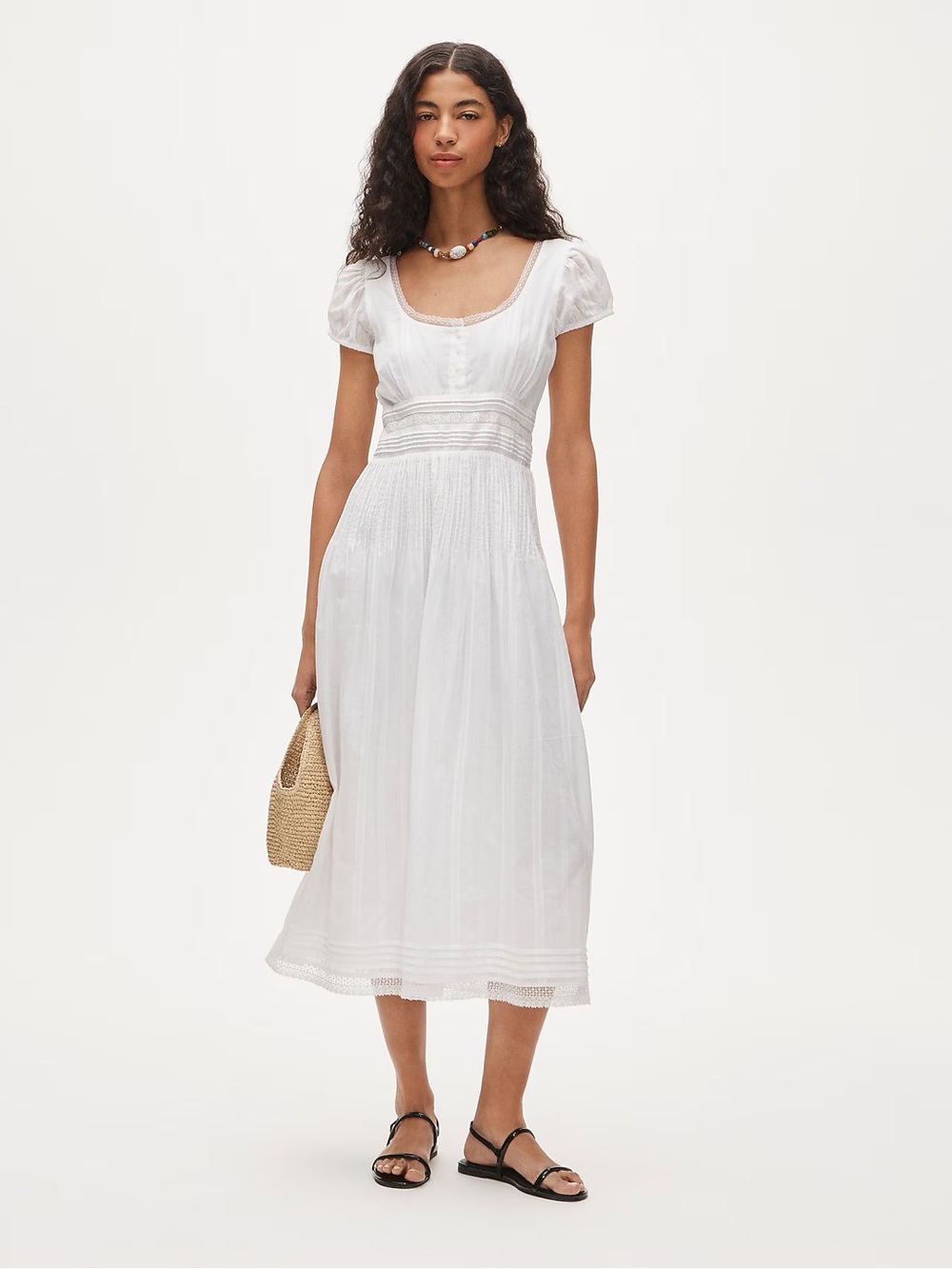 J. Crew Lace-trim pintuck midi dress in cotton dobby Size 2P